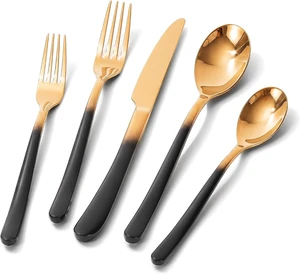 Silverware Set for 4 Black Gold 20 Piece Fancy Flatware Set Stainless Steel Silverware Set for 4 Black Gold 20 Piece Fancy Flatware Set Stainless Steel