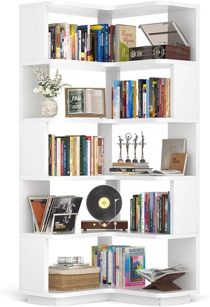 Corner Book Shelf, 6-Shelf L Shaped Corner Bookshelf with Baffle Corner Book Shelf, 6-Shelf L Shaped Corner Bookshelf with Baffle