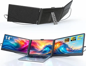 Laptop Screen Extender, 14" Triple Portable Monitor for Laptop, 1080P FHD IPS Screen Extender Monitors for 13"-17", Travel Monitor for Mac/Windows/Chrome, Built-in Speakers Laptop Screen Extender, 14" Triple Portable Monitor for Laptop, 1080P FHD IPS Screen Extender Monitors for 13"-17", Travel Monitor for Mac/Windows/Chrome, Built-in Speakers