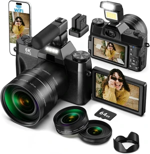 6K WiFi Flip Screen Digital Camera, Mic & Fill Light for Photography 6K WiFi Flip Screen Digital Camera, Mic & Fill Light for Photography