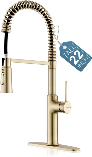 22 Extra-Tall Brushed Gold Kitchen Sink Faucets, Commercial High Arc Single Handle Kitchen Faucets for Pull Down Sprayer Farmhouse Spring with Deck Plate 22 inch 22 Extra-Tall Brushed Gold Kitchen Sink Faucets, Commercial High Arc Single Handle Kitchen Faucets for Pull Down Sprayer Farmhouse Spring with Deck Plate 22 inch