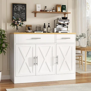 43 Coffee Bar Cabinet, Farmhouse Buffet Cabinet with Storage, Sideboard Buffet with Drawers and Shelves for Kitchen, White 43 Coffee Bar Cabinet, Farmhouse Buffet Cabinet with Storage, Sideboard Buffet with Drawers and Shelves for Kitchen, White