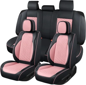 Car Seat Covers Full Set, Leather Seat Covers for Cars, Breathable Seat Cover, Suitable for SUV/Truck/Sedan/Automotive (Pink, 5 Piece) Car Seat Covers Full Set, Leather Seat Covers for Cars, Breathable Seat Cover, Suitable for SUV/Truck/Sedan/Automotive (Pink, 5 Piece)