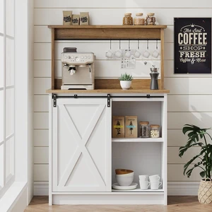 31" Farmhouse Coffee Bar Cabinet with Storage Hutch, White 31" Farmhouse Coffee Bar Cabinet with Storage Hutch, White
