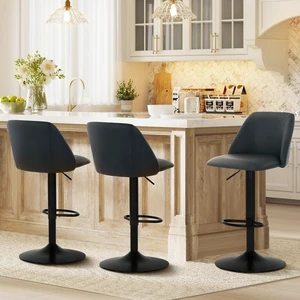 Bar Stools Set of 3, Modern Swivel Bar Chairs, Adjustable PU Leather Upholstered Barstools Counter Height with Full Backrest for Bar, Dining Room, Kitchen Island, Black Bar Stools Set of 3, Modern Swivel Bar Chairs, Adjustable PU Leather Upholstered Barstools Counter Height with Full Backrest for Bar, Dining Room, Kitchen Island, Black