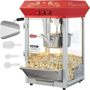 Commercial Popcorn Machine, 8 Oz Kettle, 850 W Countertop Popcorn Maker for 48 Cups per Batch, Theater Style Popper with 3-Switch Control Steel Frame Tempered Glass Doors 2 Scoops 2 Spoons, Red Commercial Popcorn Machine, 8 Oz Kettle, 850 W Countertop Popcorn Maker for 48 Cups per Batch, Theater Style Popper with 3-Switch Control Steel Frame Tempered Glass Doors 2 Scoops 2 Spoons, Red