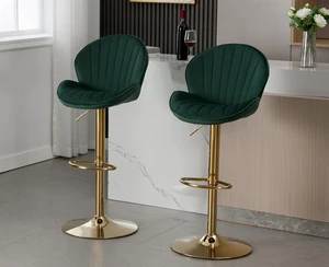 Velvet Swivel Bar Stools Set of 2 Modern Counter Height Barstools with Back and Gold Base Adjustable Bar Chairs Comfortable Upholstered Kitchen Island Stools for Home Bar/Pub, Green Velvet Swivel Bar Stools Set of 2 Modern Counter Height Barstools with Back and Gold Base Adjustable Bar Chairs Comfortable Upholstered Kitchen Island Stools for Home Bar/Pub, Green