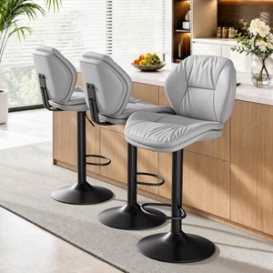 Swivel Bar Stools Set of 3, Double-Layer Filled Upholstered Bar Stools with Back, Adjustable Height Barstools, Faux Leather for Kitchen Island (Light Grey) Swivel Bar Stools Set of 3, Double-Layer Filled Upholstered Bar Stools with Back, Adjustable Height Barstools, Faux Leather for Kitchen Island (Light Grey)
