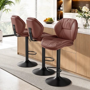 Swivel Bar Stools Set of 3, Double-Layer Filled Upholstered Bar Stools with Back, Adjustable Height Barstools, Faux Leather for Kitchen Island (Rust) Swivel Bar Stools Set of 3, Double-Layer Filled Upholstered Bar Stools with Back, Adjustable Height Barstools, Faux Leather for Kitchen Island (Rust)