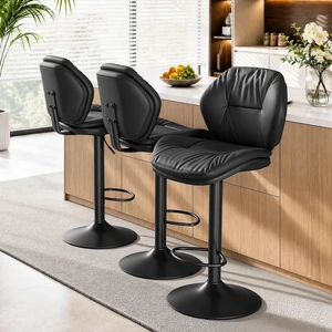 Swivel Bar Stools Set of 3, Double-Layer Filled Upholstered Bar Stools with Back, Adjustable Height Barstools, Faux Leather for Kitchen Island (Black) Swivel Bar Stools Set of 3, Double-Layer Filled Upholstered Bar Stools with Back, Adjustable Height Barstools, Faux Leather for Kitchen Island (Black)