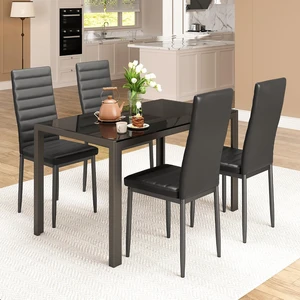 Kitchen Dining Table Set for 4, Tempered Glass 5 Piece - Black Kitchen Dining Table Set for 4, Tempered Glass 5 Piece - Black