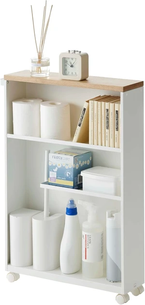 Home Slim Rolling Storage Cart Narrow Bathroom Storage Cabinet With Handle, Slim Bathroom Storage Cart With Wheels, Easy Assembly, Steel + Wood, White, 27" - Steel - Home Slim Rolling Storage Cart Narrow Bathroom Storage Cabinet With Handle, Slim Bathroom Storage Cart With Wheels, Easy Assembly, Steel + Wood, White, 27" - Steel -