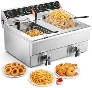 Commercial Deep Fryer, Dual Tank 3000W Electric Countertop Fryer with Basket, 2 x 11.6Qt/11L Double Stainless Steel Oil Fryer with Drain, Time & Temp Control, for Kitchen Restaurant Use Commercial Deep Fryer, Dual Tank 3000W Electric Countertop Fryer with Basket, 2 x 11.6Qt/11L Double Stainless Steel Oil Fryer with Drain, Time & Temp Control, for Kitchen Restaurant Use