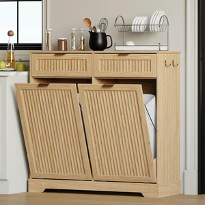 2 x 13 Gallons Double Tilt Out Trash Can Cabinet, Trash Cabinet,Natural Oak 2 x 13 Gallons Double Tilt Out Trash Can Cabinet, Trash Cabinet,Natural Oak