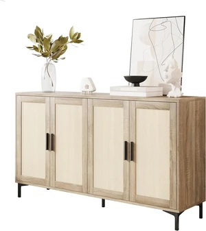 Buffet Cabinet with Storage, 48" Rattan Coffee Bar Cabinet Station Buffet Cabinet with Storage, 48" Rattan Coffee Bar Cabinet Station