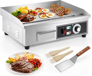 Electric Griddle Nonstick 22 Inch, Stainless Steel Commercial Griddle for Indoor & Outdoor, 2-IN-1 Half Flat Top Griddle Grill for Restaurant & Home, 122-572 Adjustable Temperature Electric Griddle Nonstick 22 Inch, Stainless Steel Commercial Griddle for Indoor & Outdoor, 2-IN-1 Half Flat Top Griddle Grill for Restaurant & Home, 122-572 Adjustable Temperature