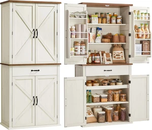 Pantry Cabinet, Freestanding Tall Cupboard with a Drawer Pantry Cabinet, Freestanding Tall Cupboard with a Drawer
