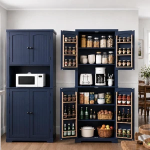 72" Freestanding Beadboard Pantry Cabinet with Microwave Shelf 72" Freestanding Beadboard Pantry Cabinet with Microwave Shelf
