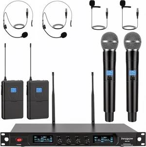 4-Channel Wireless Microphone System, Quad UHF Metal Cordless Mic, 2 Handheld Mics, 2 Bodypack Mics, Long Distance150-200Ft, Fixed Frequency, 16 Hours Use for Karaoke Singing, Church 4-Channel Wireless Microphone System, Quad UHF Metal Cordless Mic, 2 Handheld Mics, 2 Bodypack Mics, Long Distance150-200Ft, Fixed Frequency, 16 Hours Use for Karaoke Singing, Church