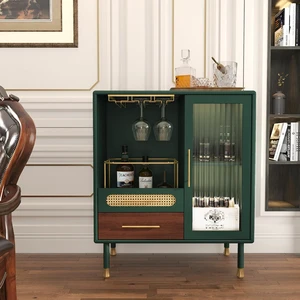 Modern Coffee Bar Cabinet with Pull-Out Wine Storage, Green Modern Coffee Bar Cabinet with Pull-Out Wine Storage, Green