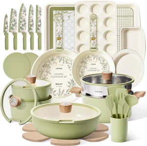 42pcs Ceramic Cookware Set, Pots and Pans Set with Detachable Handle 42pcs Ceramic Cookware Set, Pots and Pans Set with Detachable Handle