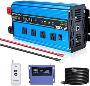 3000w Pure sine Wave Inverter DC 12V to AC 110V/120V Converter, 6000w (Peak) with LCD Display, Wireless/Wired Remote Control, 4AC outlets and 4USB.Ideal for Camping, RV Travel, Off-Grid Solar Systems 3000w Pure sine Wave Inverter DC 12V to AC 110V/120V Converter, 6000w (Peak) with LCD Display, Wireless/Wired Remote Control, 4AC outlets and 4USB.Ideal for Camping, RV Travel, Off-Grid Solar Systems