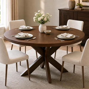 47" Round Dining Table for 4, Wood Circle Kitchen Table,x Leg Base 47" Round Dining Table for 4, Wood Circle Kitchen Table,x Leg Base