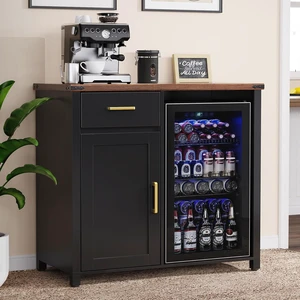 Coffee Bar Cabinet with Fridge Space, Mini Fridge Stand,Black Coffee Bar Cabinet with Fridge Space, Mini Fridge Stand,Black
