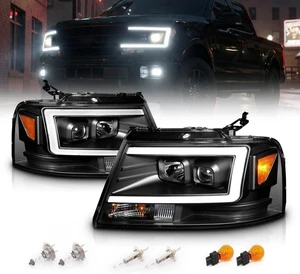 For 2004-2008 Ford F-150 Truck C-Type LED Tube Square Black Projector Headlights Assembly Pair - Driver and Passenger For 2004-2008 Ford F-150 Truck C-Type LED Tube Square Black Projector Headlights Assembly Pair - Driver and Passenger