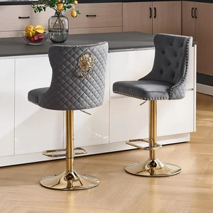 Swivel Gold Bar Stools Set of 2, Velvet Adjustable Barstools with Tufted Back, Nailheads Trim and Pull Ring, Counter Height Upholstered Bar Chairs for Kitchen Island Restaurant Home (Darkgrey-Gold) Swivel Gold Bar Stools Set of 2, Velvet Adjustable Barstools with Tufted Back, Nailheads Trim and Pull Ring, Counter Height Upholstered Bar Chairs for Kitchen Island Restaurant Home (Darkgrey-Gold)