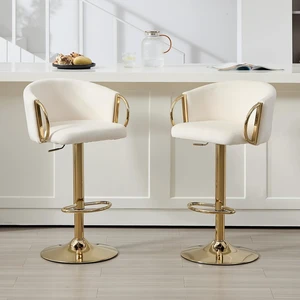 Velvet Bar Stools Set of 2, Adjustable 360° Swivel Counter Height Bar Chairs with Backs & Armrests, Gold Bar Stools for Kitchen Island & Home Bar, Cream Velvet Bar Stools Set of 2, Adjustable 360° Swivel Counter Height Bar Chairs with Backs & Armrests, Gold Bar Stools for Kitchen Island & Home Bar, Cream