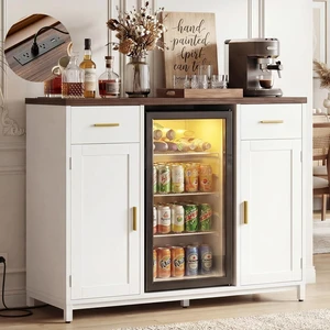 Coffee Bar Cabinet with Mini Fridge Space & Power Outlet, White Coffee Bar Cabinet with Mini Fridge Space & Power Outlet, White