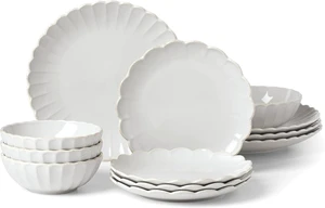 French Perle Scallop White Dinnerware Set with Accent Plates French Perle Scallop White Dinnerware Set with Accent Plates