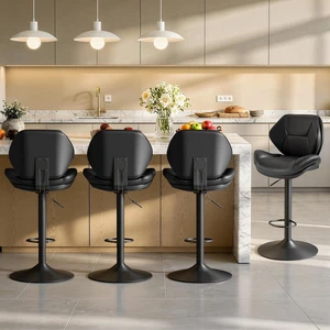 Swivel Bar Stools Set of 4, Double-Layer Filled Upholstered Bar Stools with Back, Adjustable Height Barstools, Faux Leather for Kitchen Island (Black) Swivel Bar Stools Set of 4, Double-Layer Filled Upholstered Bar Stools with Back, Adjustable Height Barstools, Faux Leather for Kitchen Island (Black)