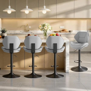 Swivel Bar Stools Set of 4, Double-Layer Filled Upholstered Bar Stools with Back, Adjustable Height Barstools, Faux Leather for Kitchen Island (Light Grey) Swivel Bar Stools Set of 4, Double-Layer Filled Upholstered Bar Stools with Back, Adjustable Height Barstools, Faux Leather for Kitchen Island (Light Grey)
