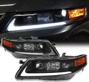 - Fits 2004-2008 Acura TSX CL9 LED Tube Projector Front Black Headlights Headlamps Pair Replacement - Fits 2004-2008 Acura TSX CL9 LED Tube Projector Front Black Headlights Headlamps Pair Replacement
