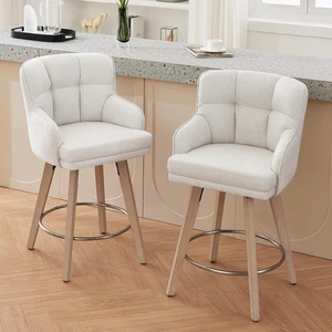 360°Swivel Counter Height Bar Stools with Back, 26 inch Solid Wood Legs, Bar Stool Modern Kitchen Island Chairs, Fabric (Beige- Fabric, 26" H- Set of 2) 360°Swivel Counter Height Bar Stools with Back, 26 inch Solid Wood Legs, Bar Stool Modern Kitchen Island Chairs, Fabric (Beige- Fabric, 26" H- Set of 2)