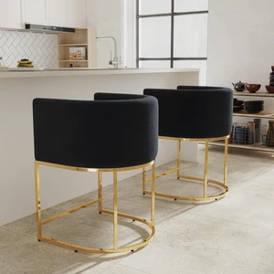 Black Velvet Bar Stools Set of 2, 24" Contemporary Upholstered Fabric Counter Height Barstools Kitchen Counter Island Stools with Golden Metal Base Black Velvet Bar Stools Set of 2, 24" Contemporary Upholstered Fabric Counter Height Barstools Kitchen Counter Island Stools with Golden Metal Base