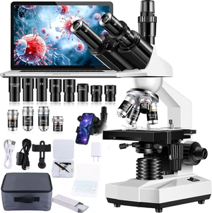 Trinocular Microscope 40X-5000X Magnification Laboratory Grade with Dual Mechanical Stage and HD USB Camera Microscopes for AdultsAdult Trinocular Microscope with Electronic Eyepiece Trinocular Microscope 40X-5000X Magnification Laboratory Grade with Dual Mechanical Stage and HD USB Camera Microscopes for AdultsAdult Trinocular Microscope with Electronic Eyepiece