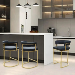Set of 3 Black Modern Velvet Bar Stools with Barrel Backrest, Upholstered Seat, and Gold Metal Footrest 25.6-Inch Seat Height, Ideal for Counters, Home Bars, and Kitchen Islands Set of 3 Black Modern Velvet Bar Stools with Barrel Backrest, Upholstered Seat, and Gold Metal Footrest 25.6-Inch Seat Height, Ideal for Counters, Home Bars, and Kitchen Islands