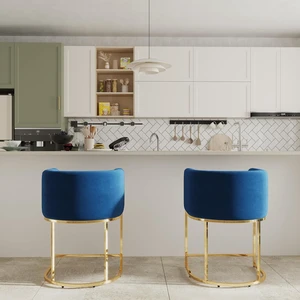Contemporary Blue Velvet Bar Stools Set of 2, 24" Upholstered Fabric Counter Height Barstools Kitchen Counter Island Stools with Screwed Together Golden Metal Base Contemporary Blue Velvet Bar Stools Set of 2, 24" Upholstered Fabric Counter Height Barstools Kitchen Counter Island Stools with Screwed Together Golden Metal Base