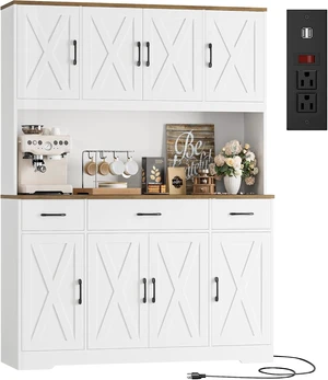 71" Tall Kitchen Pantry Storage Cabinet, 55" W Kitchen Hutch, White 71" Tall Kitchen Pantry Storage Cabinet, 55" W Kitchen Hutch, White