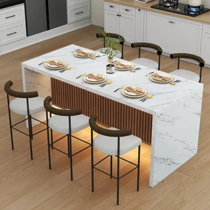 71" Large Imitation Marble Dining Table for 6-8 People, with LED Lights 71" Large Imitation Marble Dining Table for 6-8 People, with LED Lights