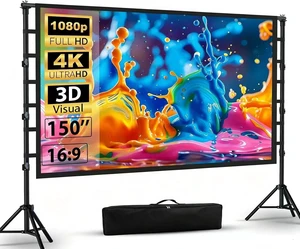 150 Inch Projector Screen with Stand, Portable Outdoor Movie Screen Portable Design with Carry Bag, Front & Rear Projection, Wrinkle-Free 200g Polyester Screen or home theaters, backyard movies 150 Inch Projector Screen with Stand, Portable Outdoor Movie Screen Portable Design with Carry Bag, Front & Rear Projection, Wrinkle-Free 200g Polyester Screen or home theaters, backyard movies