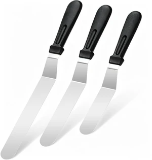 3 PCS Icing Spatulas (6",8",10") Stainless Steel Cake Decorating Spatulas Set with Black Plastic Handle for Home,Kitchen or Bakery 3 PCS Icing Spatulas (6",8",10") Stainless Steel Cake Decorating Spatulas Set with Black Plastic Handle for Home,Kitchen or Bakery