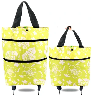 Reusable Grocery Bags with Waterproof Coating and Folding Wheels - Foldable Tote Bags for Shopping, Multi-Purpose Storage for GroceriesLight Green Flower Reusable Grocery Bags with Waterproof Coating and Folding Wheels - Foldable Tote Bags for Shopping, Multi-Purpose Storage for GroceriesLight Green Flower