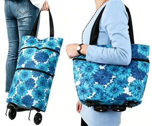 Collapsible Shopping Bag with Wheels Portable Shopping Cart with 360° Swivel Wheels Rolling Tote Bag Reusable Grocery Bag Trolley Bag on Wheels for Travel Shopping and Daily Use(Blue) Collapsible Shopping Bag with Wheels Portable Shopping Cart with 360° Swivel Wheels Rolling Tote Bag Reusable Grocery Bag Trolley Bag on Wheels for Travel Shopping and Daily Use(Blue)