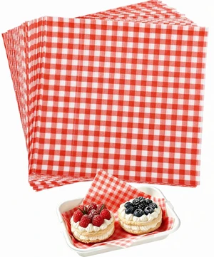 100 Pcs Waxed Deli Paper, Food Grade Greaseproof Sandwich Wrapping Paper | Red Gingham Basket Liners, 7 x 7 In Disposable Oil-Proof Paper for Burger, Food Trays, Baking, Kitchen Picnic Party Supplies 100 Pcs Waxed Deli Paper, Food Grade Greaseproof Sandwich Wrapping Paper | Red Gingham Basket Liners, 7 x 7 In Disposable Oil-Proof Paper for Burger, Food Trays, Baking, Kitchen Picnic Party Supplies