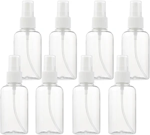 Plastic Spray Bottles 75 ML - 8 Pack 2.5 oz Fine Mist Clear Travel Bottle Set, Empty Reusable Portable Refillable Makeup Sprayer Containers for Perfume, Liquids, Aromatherapy, Cleaning Solution Plastic Spray Bottles 75 ML - 8 Pack 2.5 oz Fine Mist Clear Travel Bottle Set, Empty Reusable Portable Refillable Makeup Sprayer Containers for Perfume, Liquids, Aromatherapy, Cleaning Solution