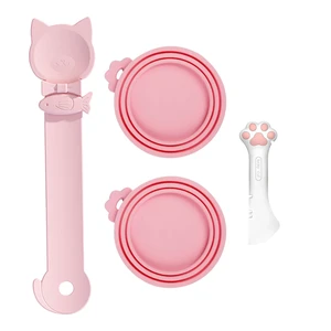 4pcs Pet Food Can Supplies Set Silicone Cat Food Can Lids Spoons 4pcs Pet Food Can Supplies Set Silicone Cat Food Can Lids Spoons